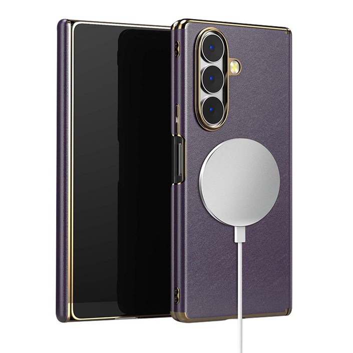 YINUO 갤럭시 Z 폴드 천연 가죽 magsafe 듀얼 중축 힌지 보호 후면 케이스