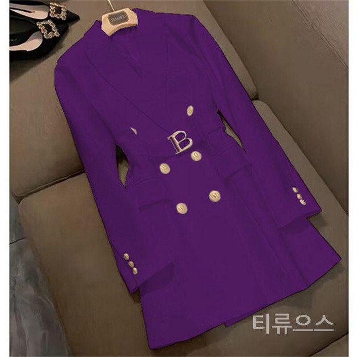 티류으스 여성 봄가을 심플한 싱글버튼 트렌치코트 미디엄 기장 정장 자켓 WX