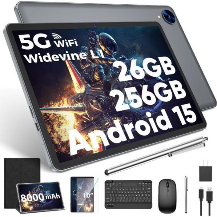 태블릿 PC 키보드 26GB RAM 256GB ROM 2TB 확장 10.1인치 옥타코어 5G2.4G WiFi 8000mAh 배터리 BT 5.0 GMS 인증 마우스 케이스 스타, YOBANSE 검정