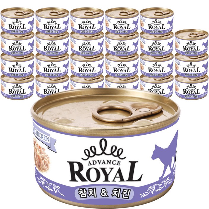 로얄 어드밴스 캔 (1box X 24개입) 고양이 캔 간식 통조림, 85g, 어드밴스로얄 참치&치킨, 24개