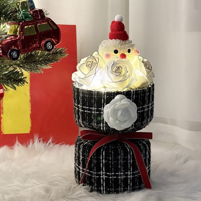 [플라담] 산타 루돌프 크리스마스 LED 조명 꽃다발 장식 소품 선물, 1개, 루돌프 에디션(블랙11송이)