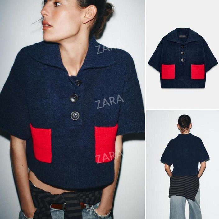 자라 귀여운 포켓 니트 반팔 탑  2026 zara