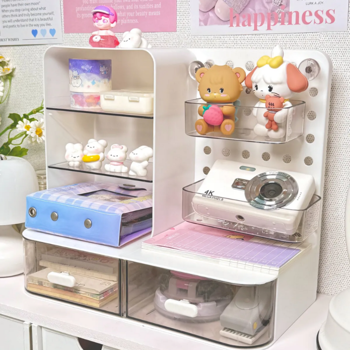 하루포유 타공판 책상 다용도 수납함 서랍, 화이트