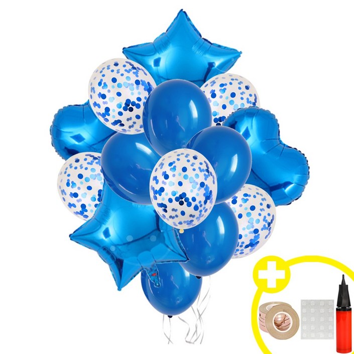 [미니멀리즘 파티] 스타 하트 은박풍선 심플 혼합풍선 생일 발표회 인생샷 포토존 연출템 파티용품세트 20옵션 [에브리띵스마일] 1109, 1세트, 블루 믹스 풍선