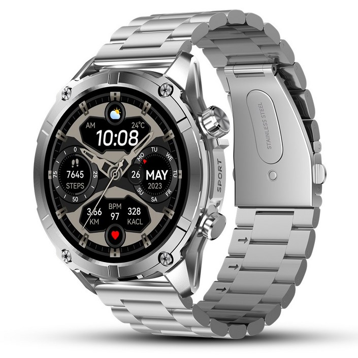 WAPIK 와피크 아웃도어 스마트워치 블루투스 통화가능 운동시계 Y7, 실버, 3.9cm, GPS  블루투스