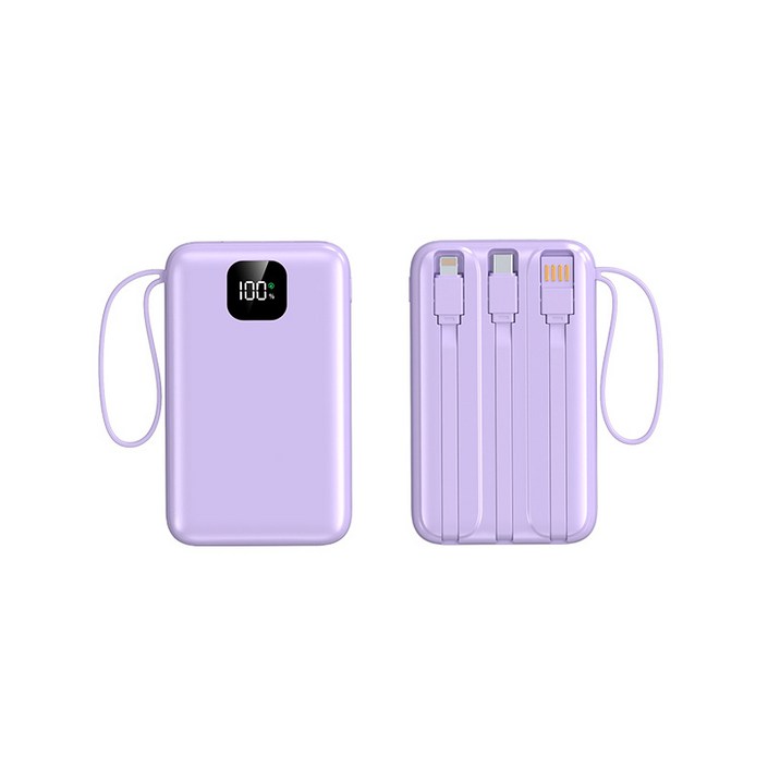 RADDA 케이블 일체형 보조배터리 핸드폰 충전기 보조 밧데리 LCD 잔량표시 10000mAh, 퍼플