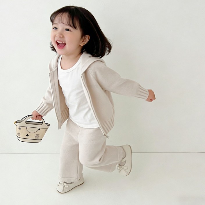 투에그 여아용 러브 후드 니트 가디건 바지 상하복 세트