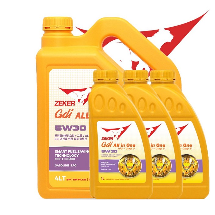 제커 GDI올인원 5W30 SP SN+ 가솔린 LPG용 엔진코팅제와 5기유 함유, 7개, 5w30, 1L
