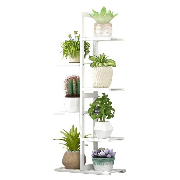OMBRY 화분정리대 모던 인테리어 대나무 화분선반, 6단, 화이트