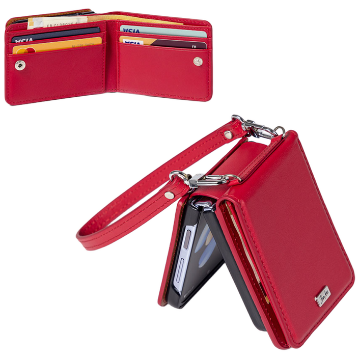 본아띠 RIVERA 천연소가죽 B.B.G 지갑형 갤럭시 Z플립 케이스핸드 스트랩