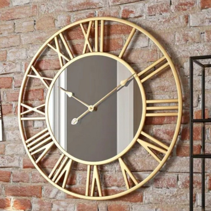 대신스토어 북유럽 로마 인테리어 원형거울 대형 벽시계 50CM, 골드