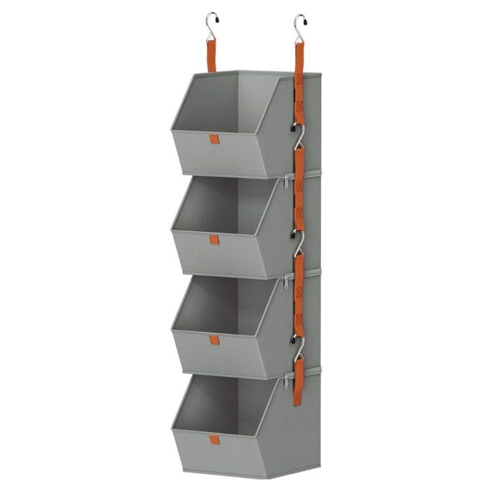4단 행잉 오거나이저, 분리 가능한 옷장 수납 상자, 자유 조합이 가능한 의류 수납 상자, 다기능 천질 수납 바구니, 1개, 회색