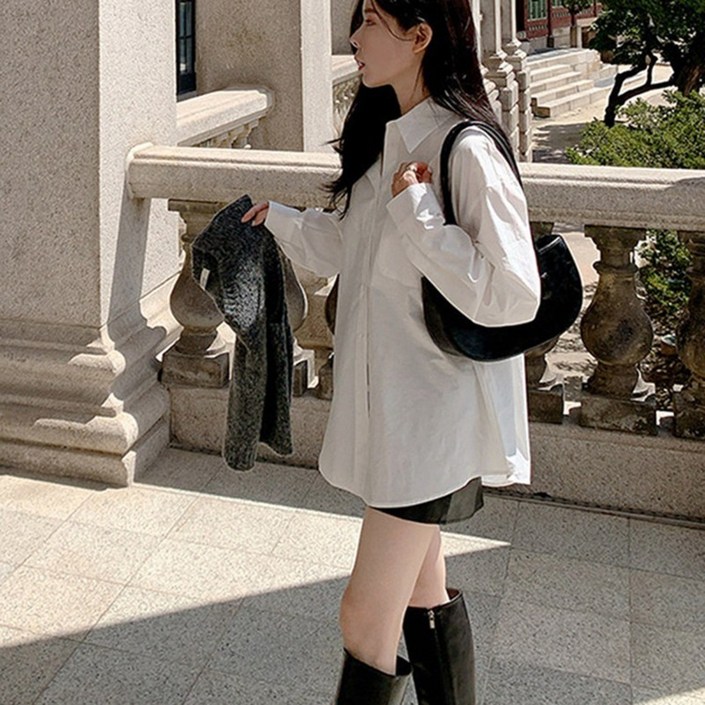 TIMEPURE 빅사이즈 셔츠 블라우스 봄가을 즈핏 오피스 와이드 쉬폰 긴팔 블라우스 여성용 미디움기장 여성 옥스퍼드 컴포트핏 셔츠 오버핏 셔츠