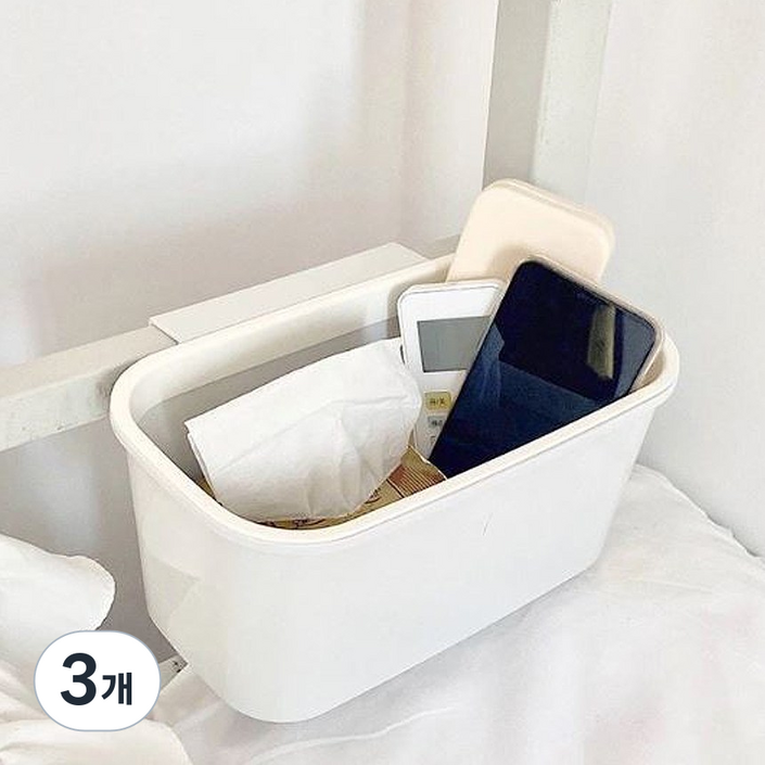 달자샵 도어걸이형 수납 정리함 침대 바구니, 3개, 베이지