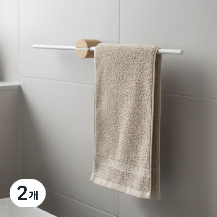 코드코드 초강력 접착식 무타공 수건걸이, 2개, 화이트 우드