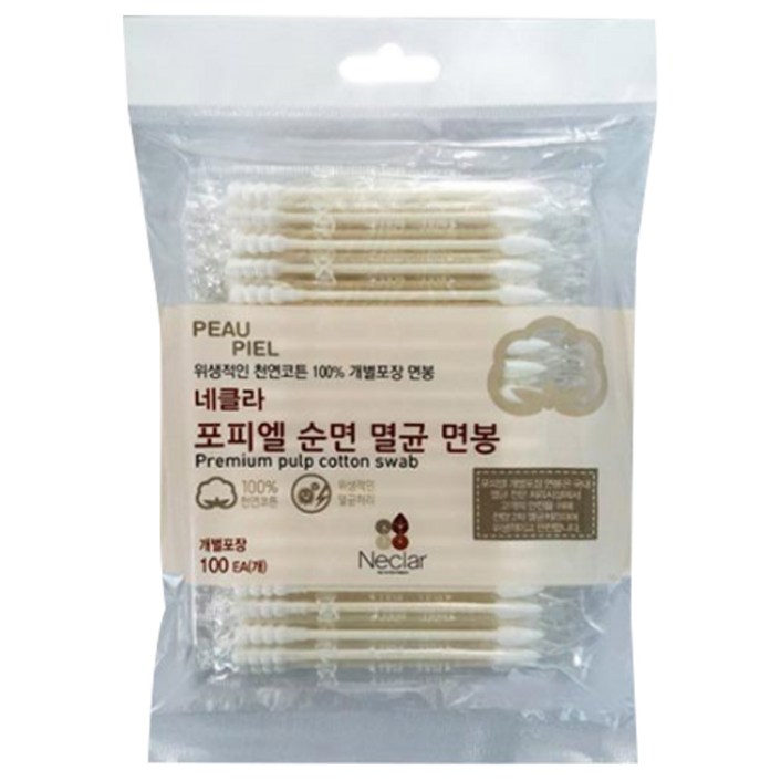 네클라 포피엘 순면 멸균 면봉, 100개입, 1개