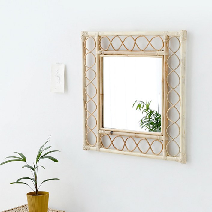 마켓비 KONDI 라탄 사각 벽거울 60 x 60 cm, 내추럴