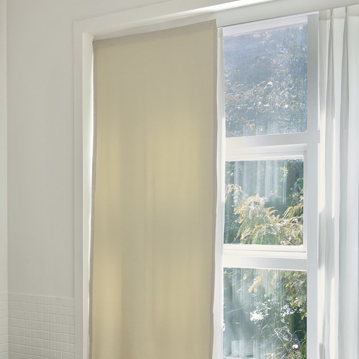 쁘리엘르 그로브 무타공 붙이는 벨크로 봉집 겸용 암막 커튼  자석타이백 세트