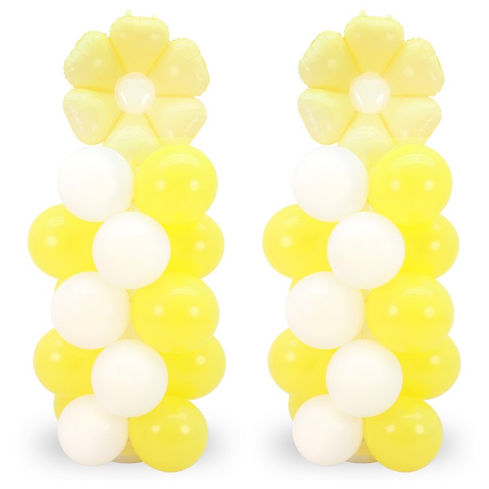 파티짱 데이지 파스텔 풍선 기둥 스탠드 세트 장식, 2개, 파스텔옐로우