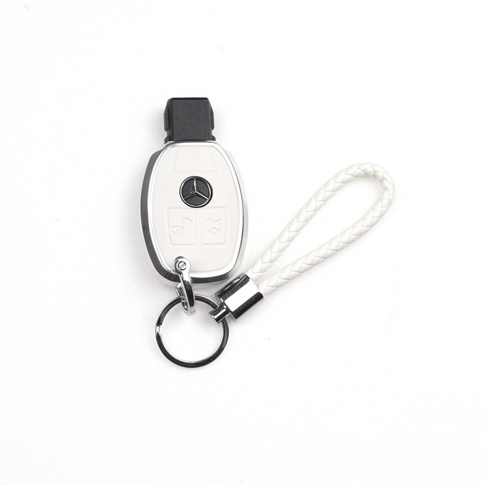 옳다스토어 벤츠 신형 가죽 메탈 키케이스, 화이트