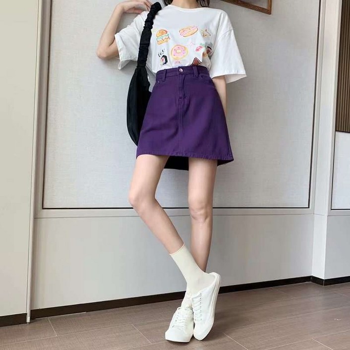 라이트 그린 데님 A 라인 스커트5XL