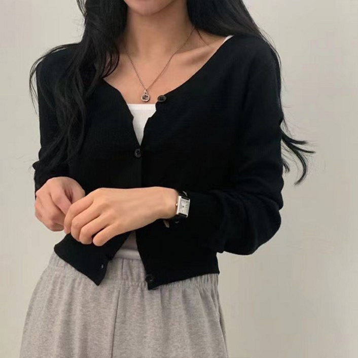 라라홀리 모던 심플 브이넥 슬림 숏 니트 가디건