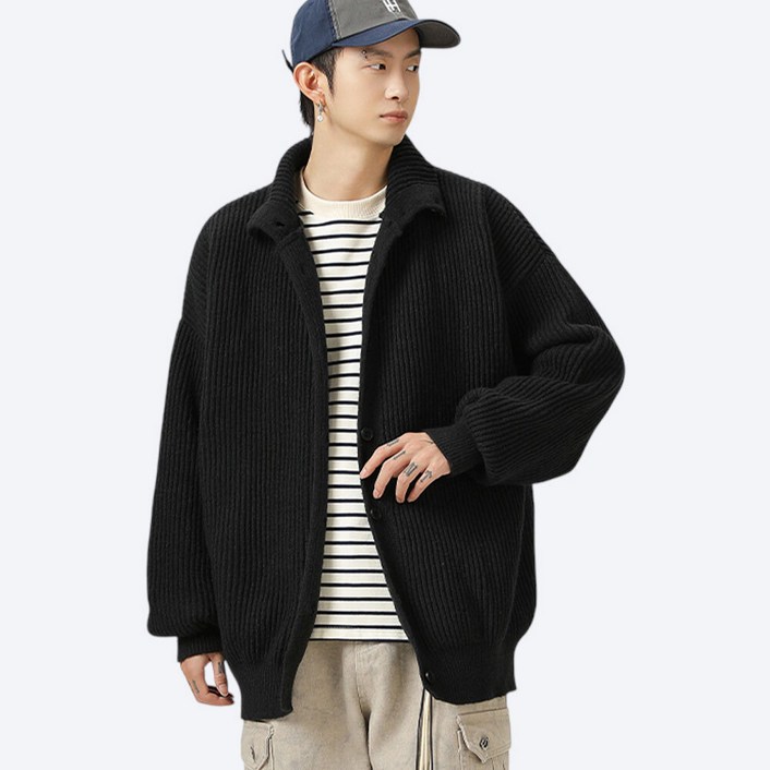 바르가 폴라카라 니트 가디건 골지 오버 루즈핏 데일리 간절기 드롭숄더 아우터