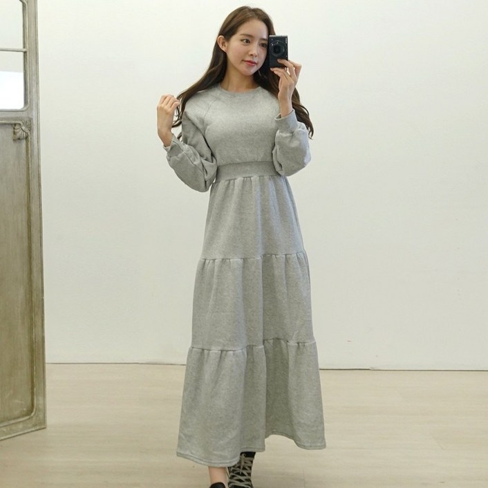 이힝 겨울 캉캉 밴딩 나그랑 a라인 기모 롱원피스