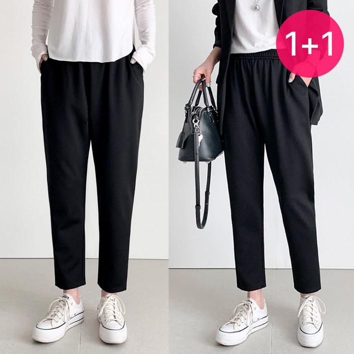 11 여성 빅사이즈 배기핏 밴딩 슬랙스 팬츠 55120 사방스판 간절기용 바지 2장