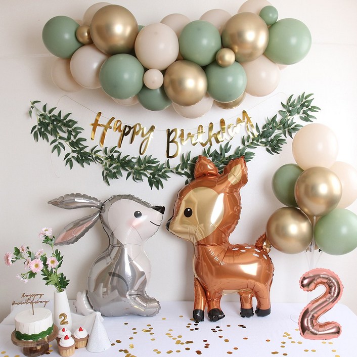 이벤트홀릭 토끼 사슴 풍선 생일 파티 용품 세트 두돌생일상