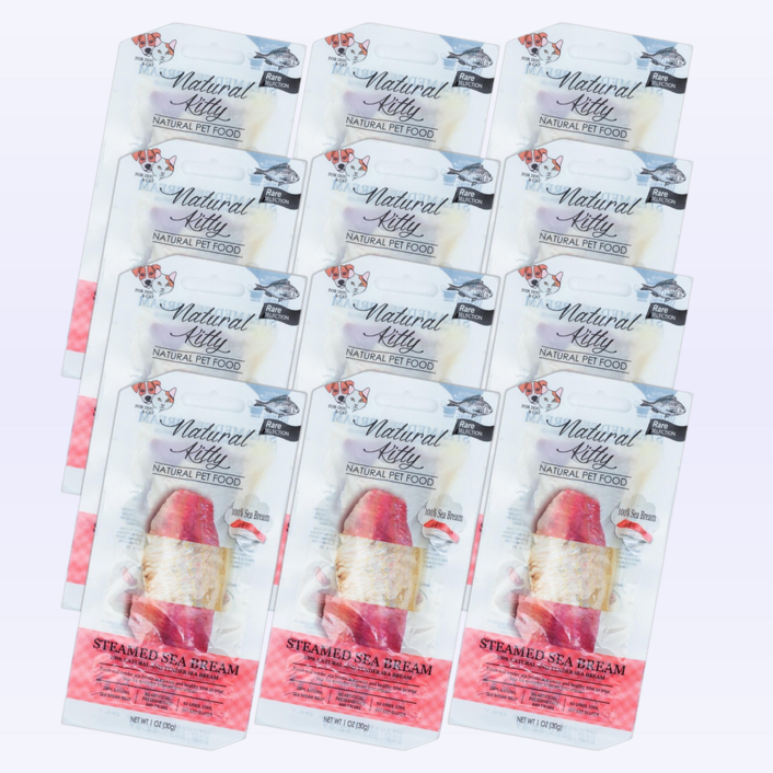 내추럴키티 증기로 찐 도미 원물 통살 고양이간식, 12개, 30g