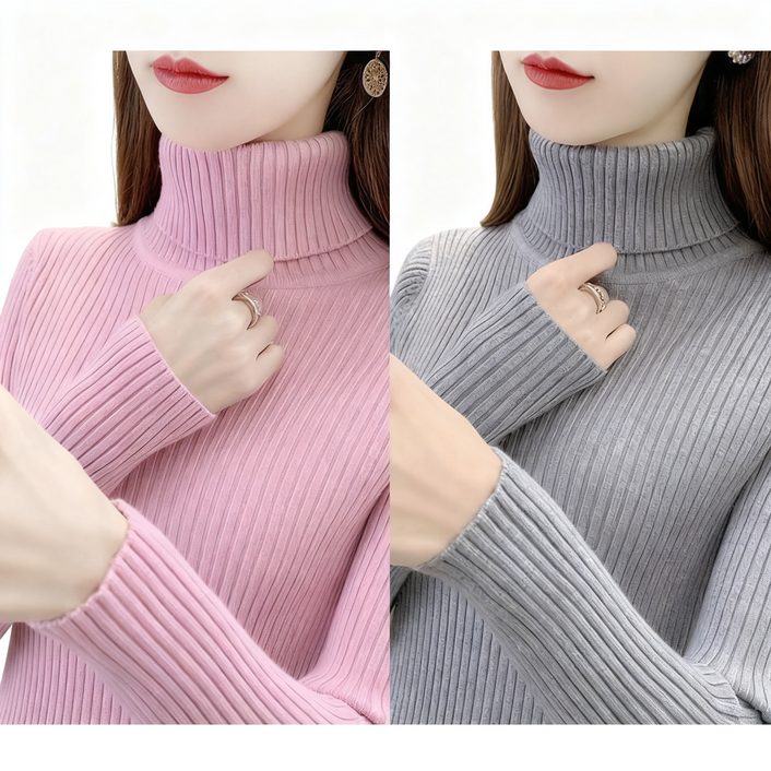 1+1 여성 목폴라 니트 스웨터 캐주얼 가을 겨울 도톰 터틀넥 상의 루즈핏 이너 니트티 기질 하이넥 니트 스웨터 2P CY