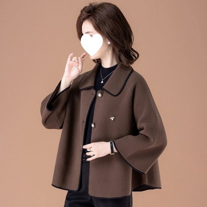 POMTOR 중년 여성 신상 외투 캐주얼 짧은 카라 상의