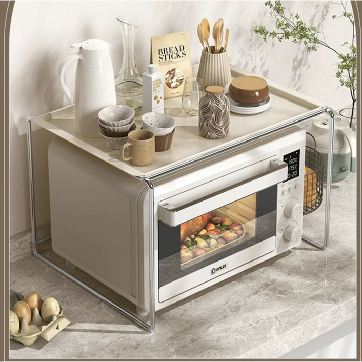 BOKICHI 스테인리스강 다용도 전자레인지 수납 선반, 1개, 실버화이트대형