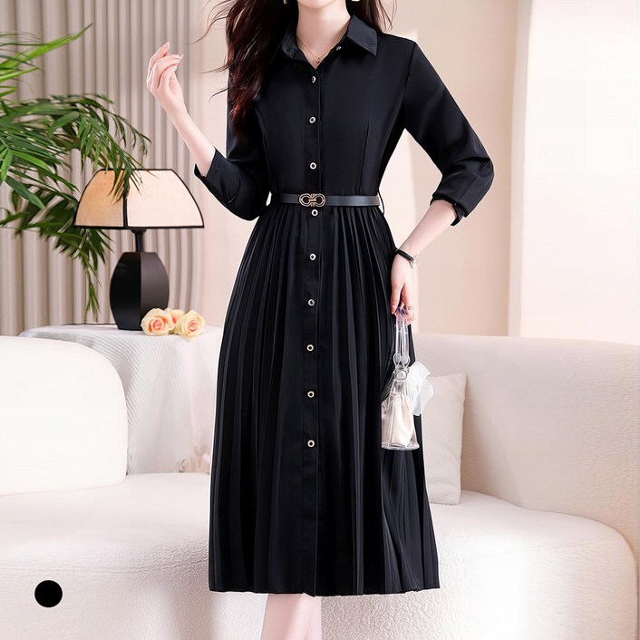 클라셰 (77까지)시티플리츠실키원피스+벨트SET_CB4FOP011C