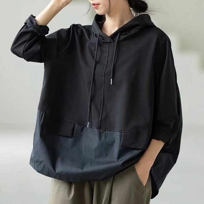 ROYALBELLE 여성 루즈핏 후드 맨투맨 편안한 캐주얼 봄 긴팔 티 상의 가을 E0121716