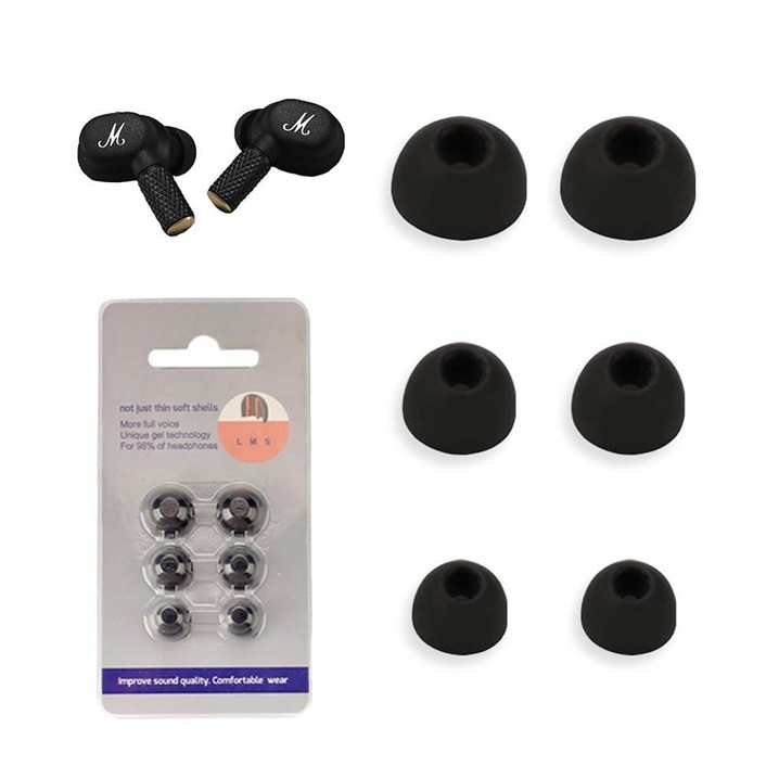 [3쌍] Marshall Motif II용 이어 팁, NOUKAJU 실리콘 교체용 이어버드, S/M/L 3가지 사이즈, 이어버드 팁, Marshall Motif II용 교체용