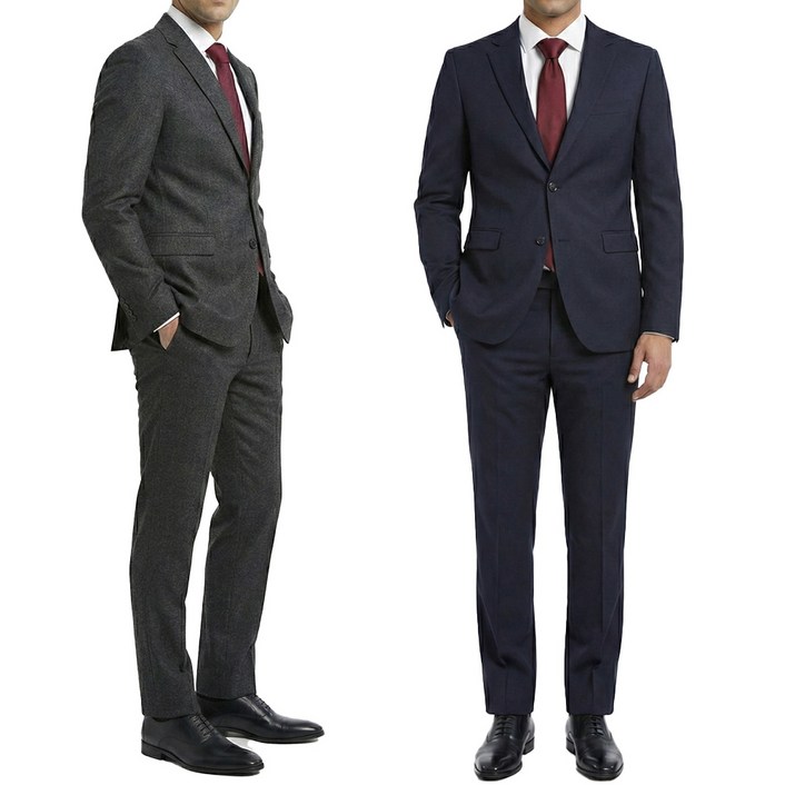 워모 1+1 울 혼방 스트레치 정장수트 네이비+그레이 두벌세트