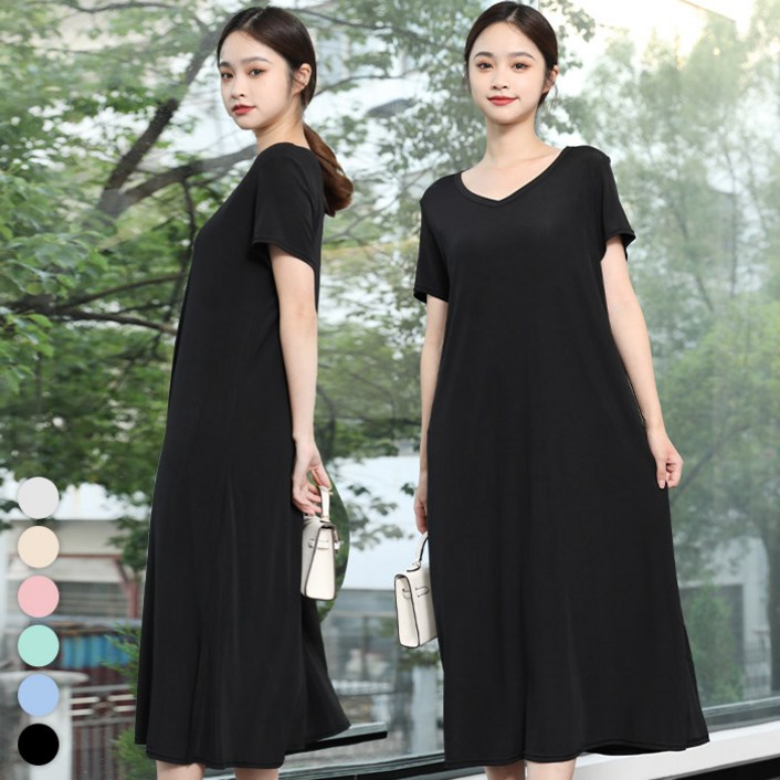 텐클로 빅사이즈44130까지 여성용 오버핏 냉감 쿨 스판 반팔 롱 원피스