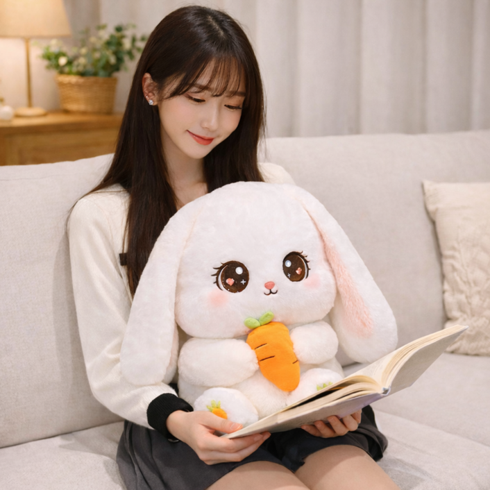 VEXLORA 보송보송 러블리 당근 긴귀토끼 인형 대형 쿠션 바디필로우 봉제인형 생일선물