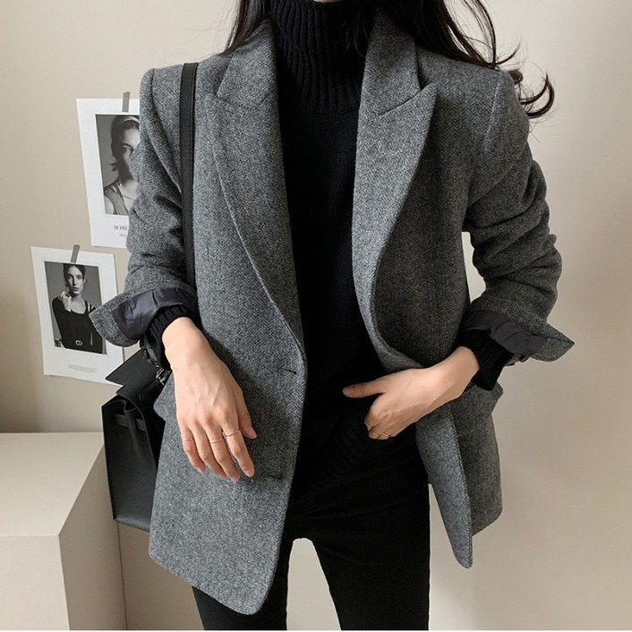 에쥬아 모직 헤링본자켓 오피스룩 정장 자켓 꾸안꾸 데일리룩 하객룩