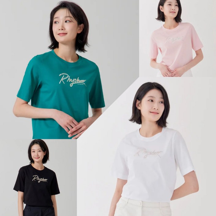 지센 여성 면100 프린팅 원포인트 라운드 반팔티셔츠색상4종 LCTSP376