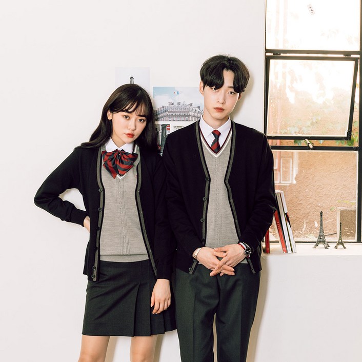 ELLE ecole 엘르 울WOOL 혼방 배색가디건 한벌로 간절기 봄 가을 겨울 자켓코디도 가능한 남녀공용 학생 성인 단체 병원 학원