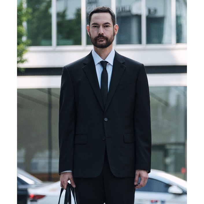 에스티코 남성 울혼방 사방스판 수트세트 클래식핏 블랙