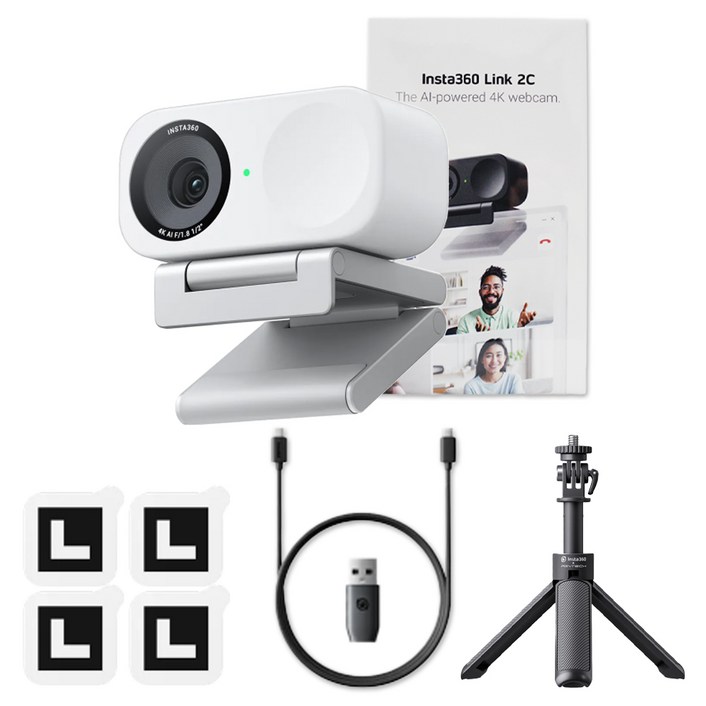 인스타360 링크2 라이브 인공지능 AI 4K 웹캠 삼각대 번들, 화이트, Link 2C 번들