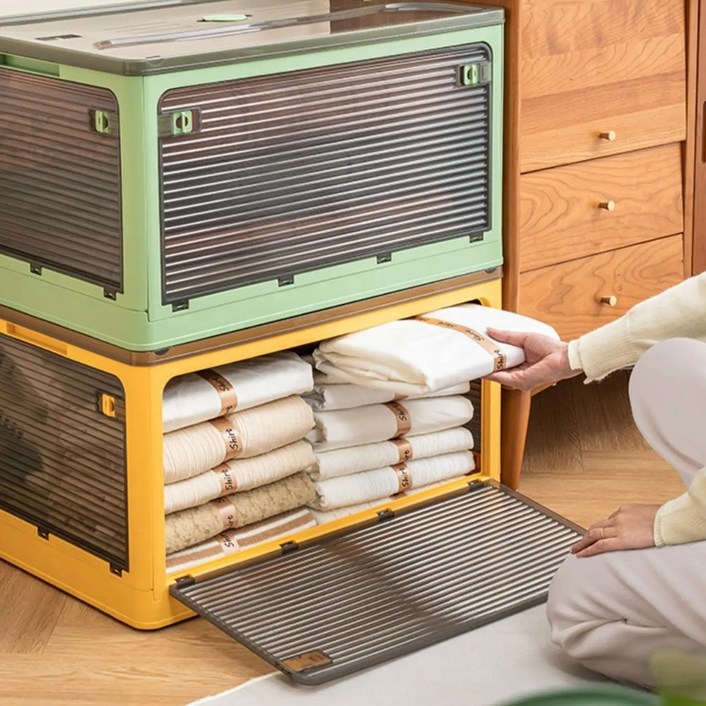 11 접이식 리빙박스 전면 개방 오픈형 수납 폴딩 공간박스 28L 56L 84L 143L, 2개, 그린