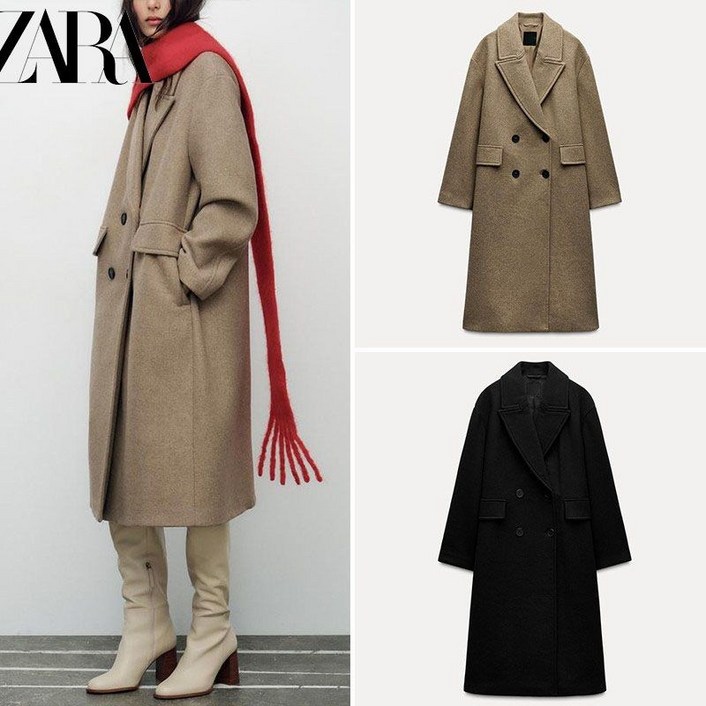 ZARA 자라 울 여성 모직 롱코트 클래식 투버튼 추동 코트 3046345