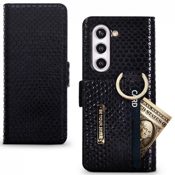 비유어산타 블랙맘바 갤럭시 Z폴드 유해 전자파 차단 이태리 가죽 링 핑거 카드수납 휴대폰케이스