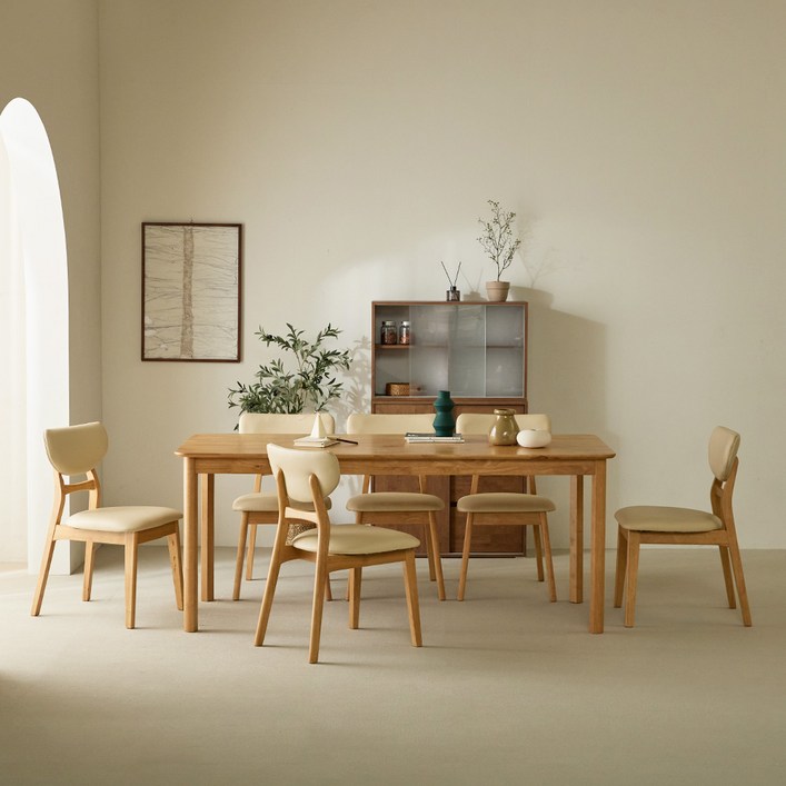 소라 원목식탁 6인용 1800 + 의자6p 세트 방문설치, 내추럴, 일반의자 6