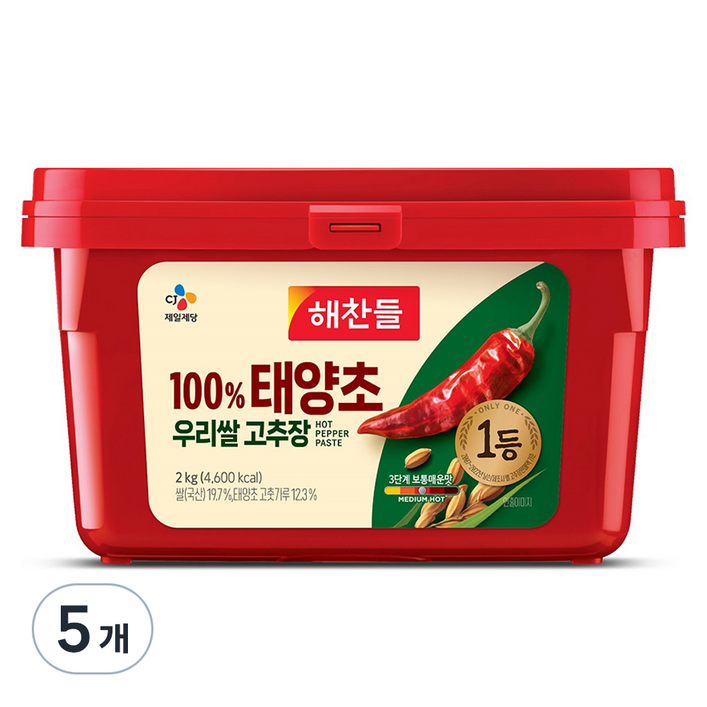 100 태양초 우리쌀 고추장, 2kg, 5개 100 태양초 우리쌀 고추장, 2kg, 5개